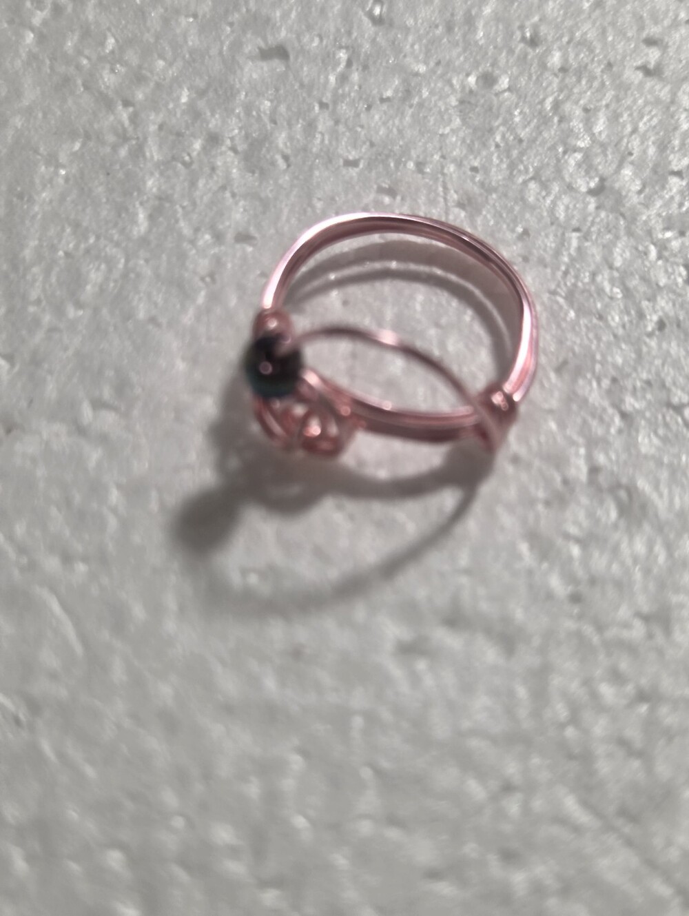 Handcrafted Delicate Pink Wire Wrapped Fidget Ring with Black/Blue Accent